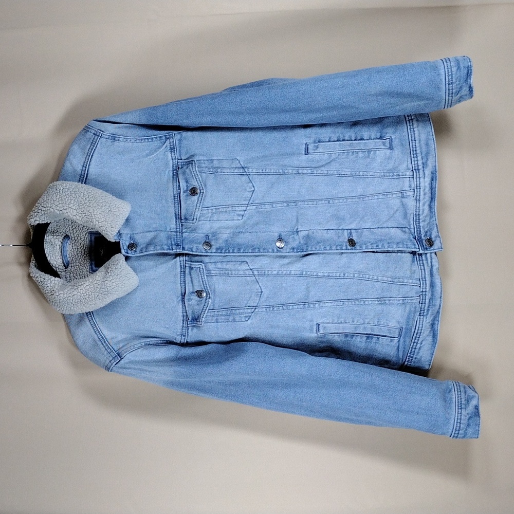 Hollister Sherpa-Lined Fleece Casual Blue Cotton Denim Trucker Jean Jacket